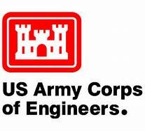 A red and white logo for the us army corps of engineers.