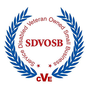 A blue and red logo for the state disabled veteran owned small business.